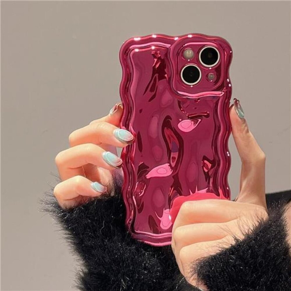 3D Meteorite Bubble Pattern Electroplate Plating Glitter iPhone 15,  Hot Pink